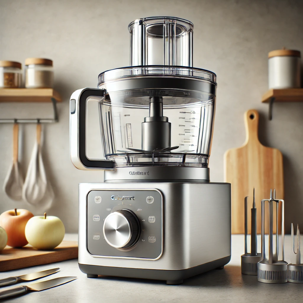 A high-quality kitchen appliance inspired by the design of the Cuisinart DLC-102J food processor. The appliance should have a sleek and modern look