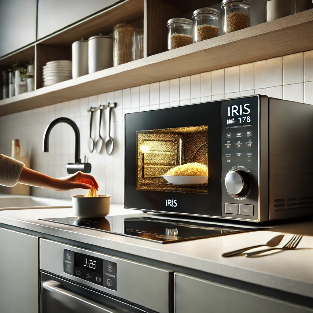 -A-person-using-the-Iris-Ohyama-IMB-T178-microwave-in-a-modern-kitchen.-The-microwave-is-placed-on-a-clean-countertop-and-the-person-is-either-placing