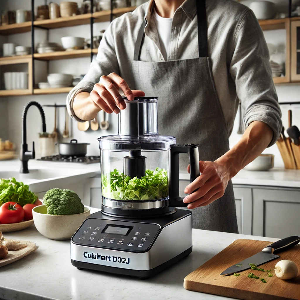 A-person-using-the-Cuisinart-food-processor-DLC-102J-in-a-modern-kitchen.-The-food-processor-is-placed-on-a-clean-countertop-and-the-person-is-prepar.